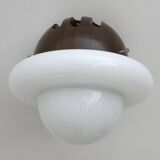 Pair of Mid-Century Modern Italian Opaline Glass and Wood Sconces, 1960s