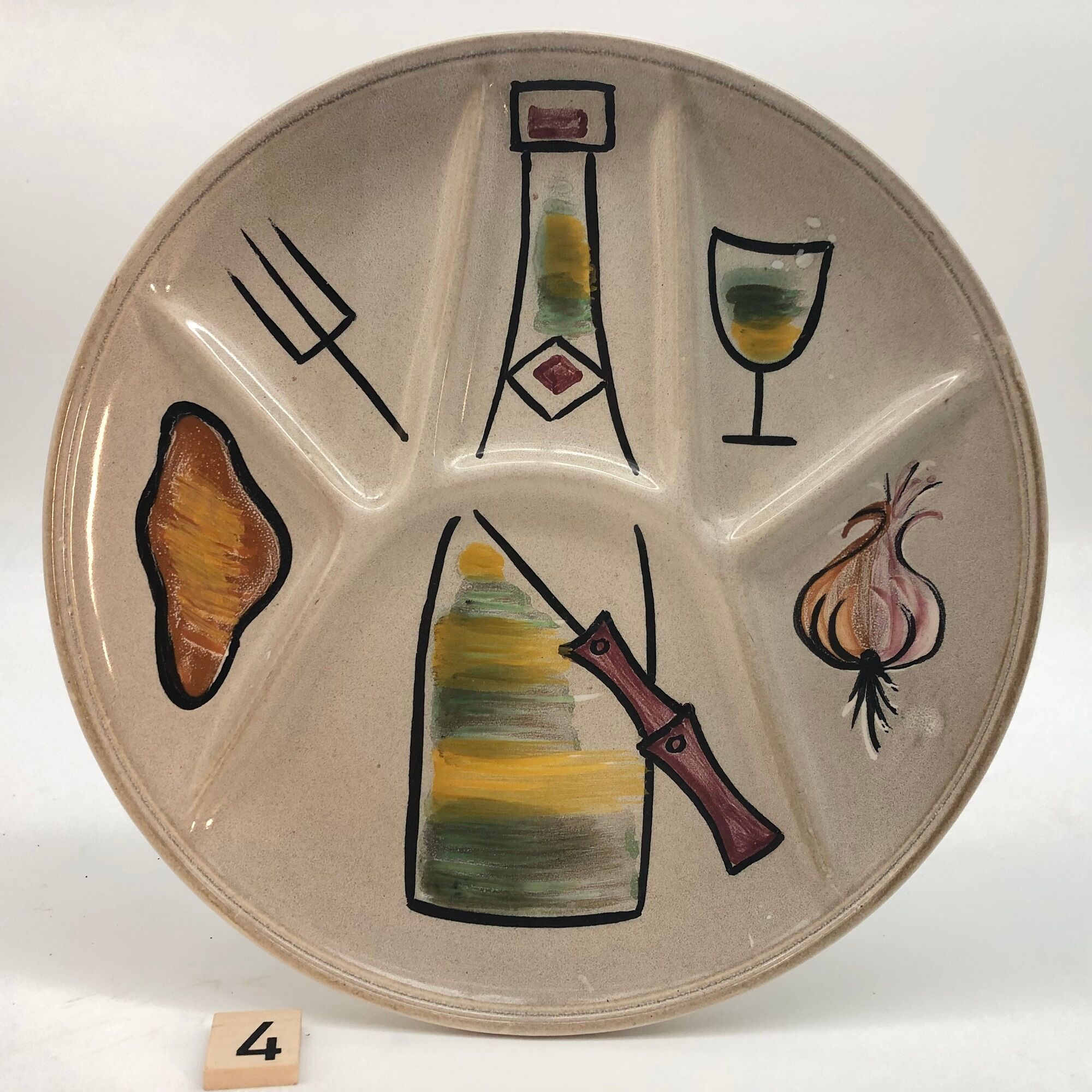 6 hand-decorated burgundian fondue plates in ceramic