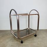 Kaymet dessert trolley in smoked glass and anodised aluminium, 1980s.