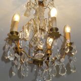 Bronze and crystal chandelier five arms of light, 19th century