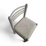 5 x dining chairs / light grey wooden frame / leather seat / Germany 1970s / labeled "ideen für kuchen - innenarchitektur"