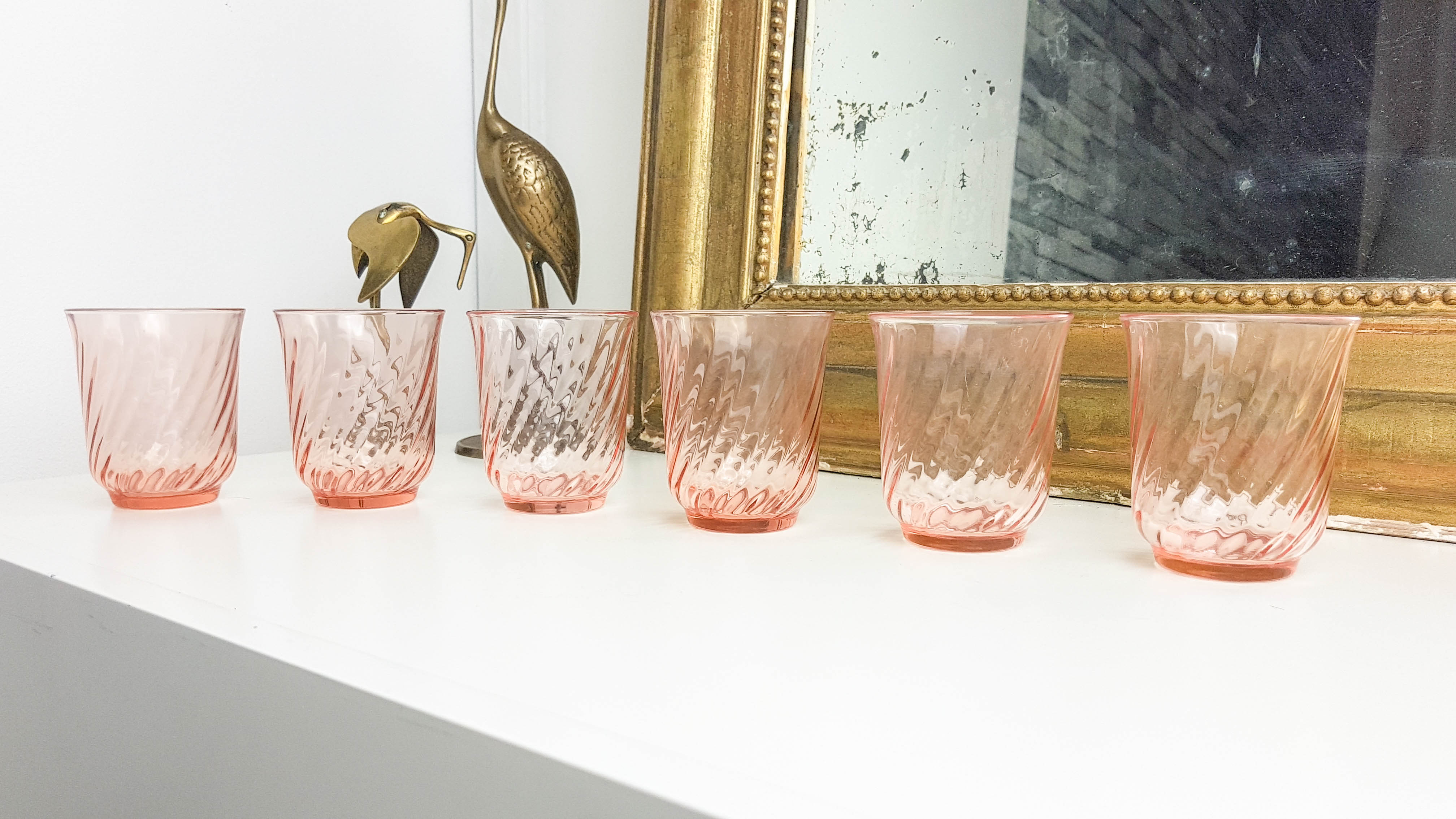 Set of 6 vintage pink depression glass tea or water glasses Rosaline French glassworks Arcoroc Luminarc
