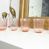 Set of 6 vintage pink depression glass tea or water glasses Rosaline French glassworks Arcoroc Luminarc