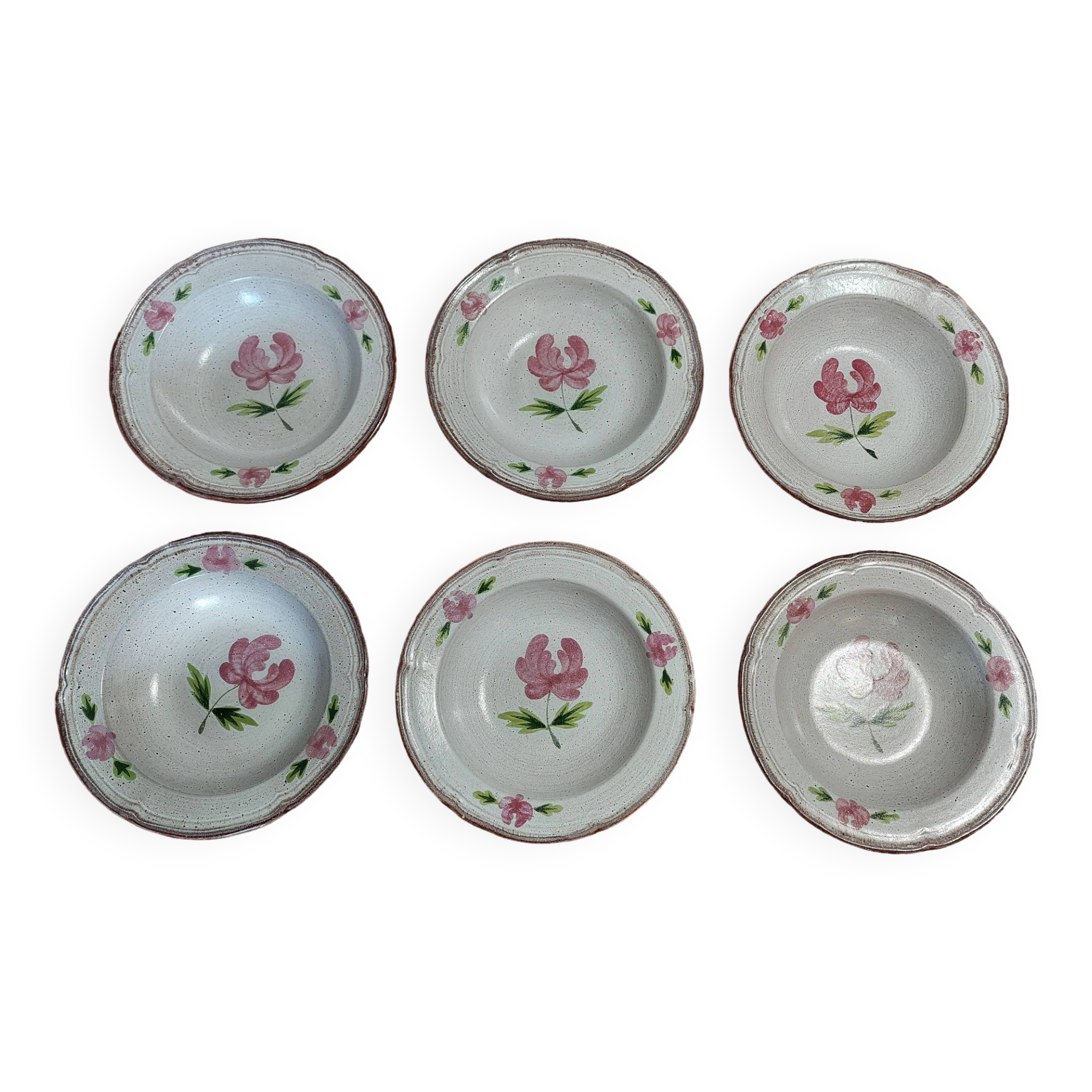 Deep plates series of six Niderviller stoneware, 20th century Cassandre decoration
