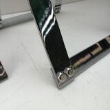 Glass and chrome coffee table, trestle legs, vintage 1960-1970