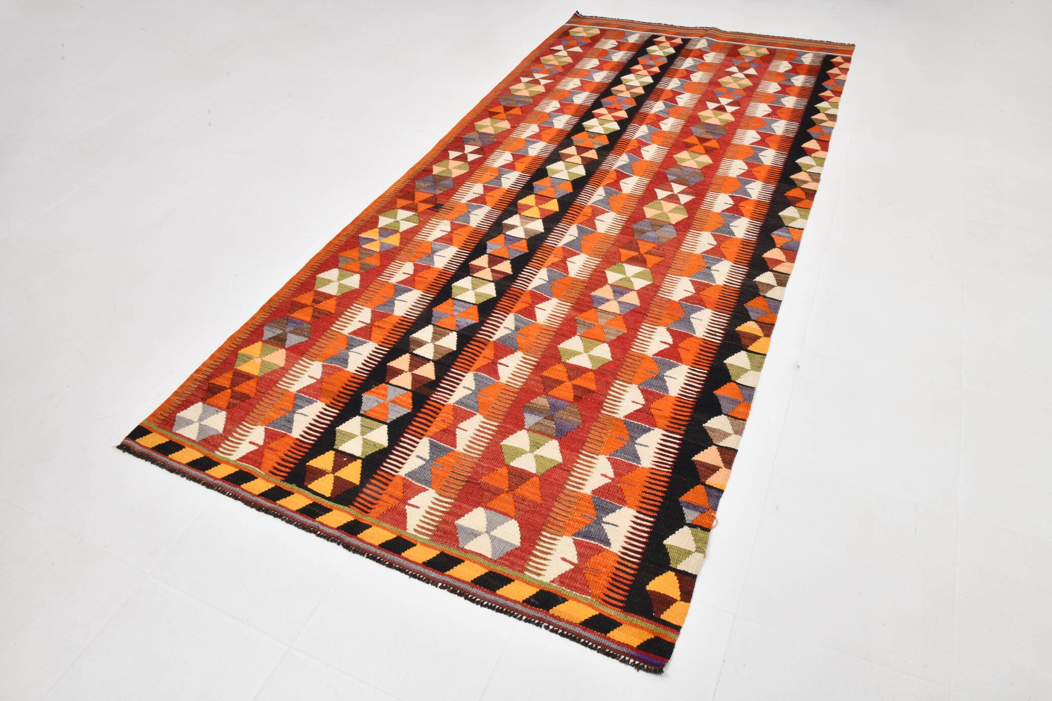 5x10 Pumpkin Orange & Red Kilim Rug, Vintage Turkish Kilim Rug, 143x313