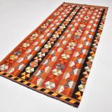 5x10 Pumpkin Orange & Red Kilim Rug, Vintage Turkish Kilim Rug, 143x313