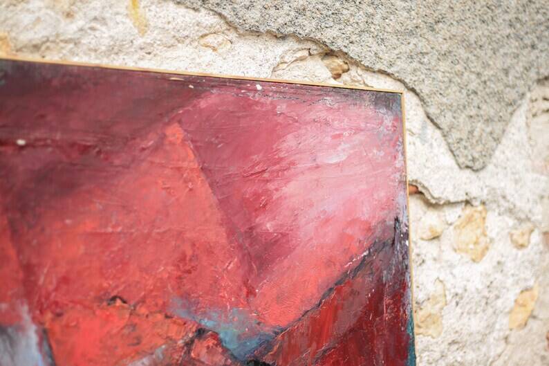Oil on canvas signed Monique Humbert, abstract composition, wall painting, interior decoration.