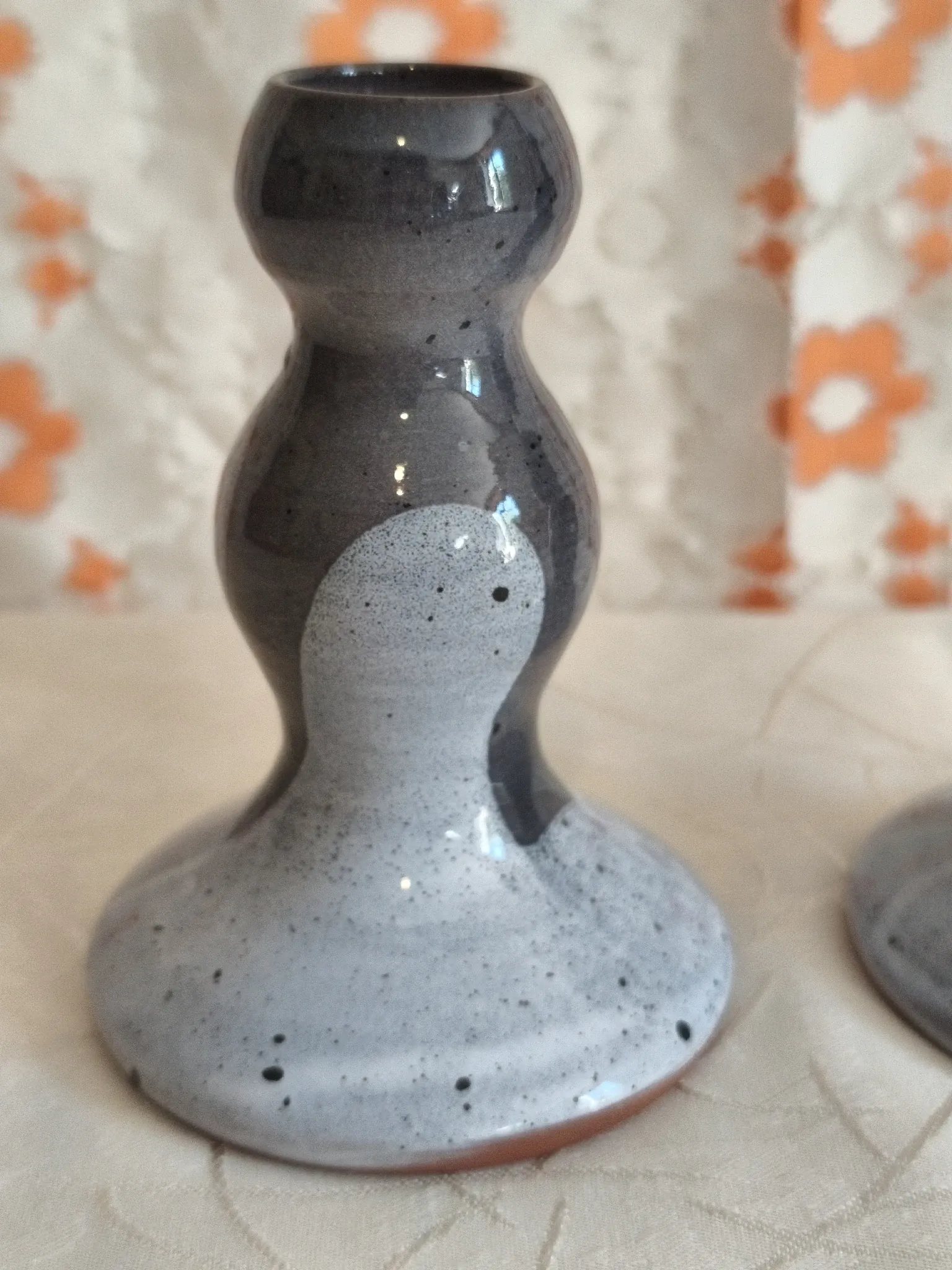 Pair of handcrafted glazed stoneware candle holders