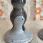 Pair of handcrafted glazed stoneware candle holders