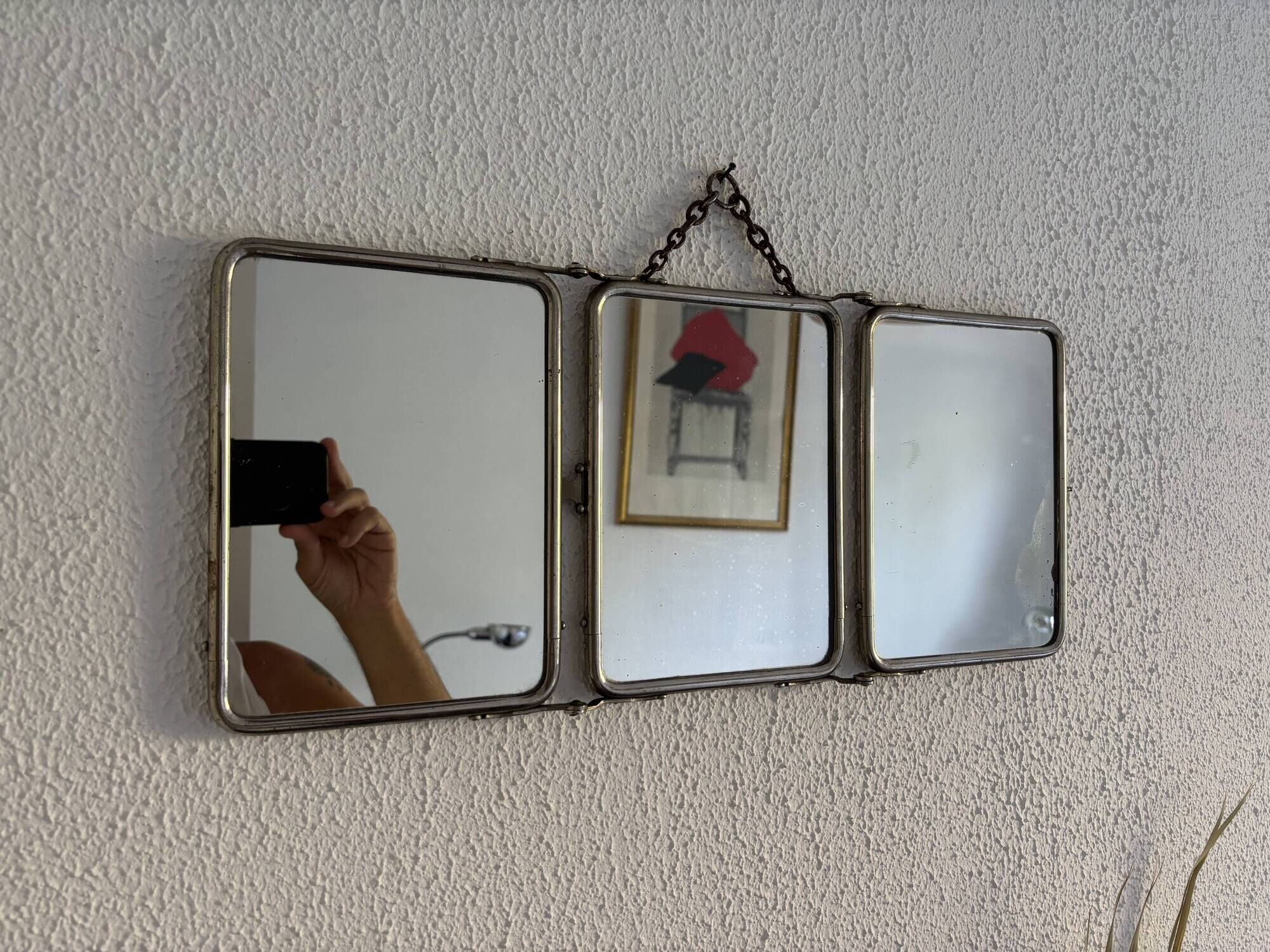 Vintage mirror 1900 triptych barber Le Solide Paris Art Nouveau - 21 x 50