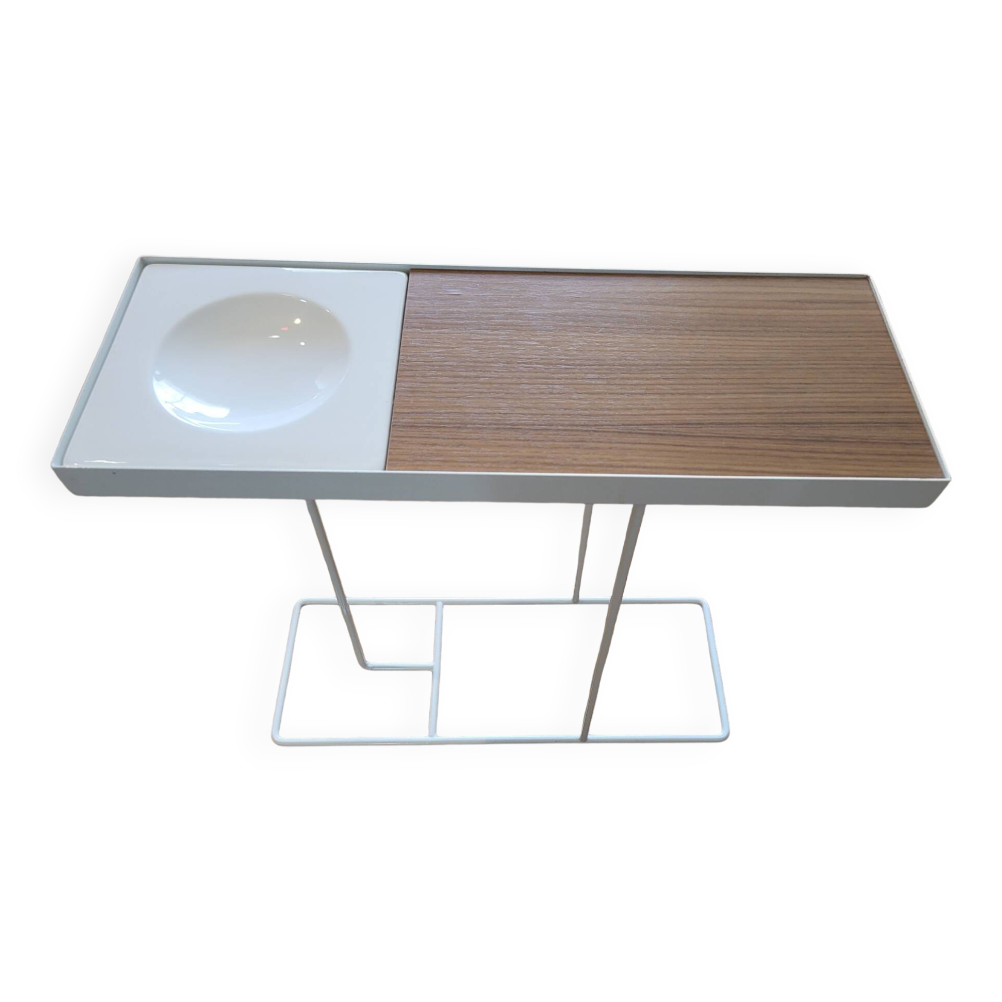 Robin day side table by Habitat in white lacquered metal and Vintage wood