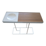 Robin day side table by Habitat in white lacquered metal and Vintage wood