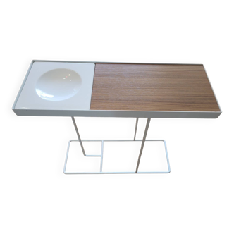 Robin day side table by Habitat in white lacquered metal and Vintage wood