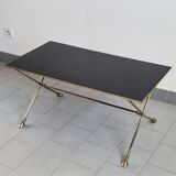Vintage 1970 coffee table in bronze & glass with goat's foot legs 70s chic