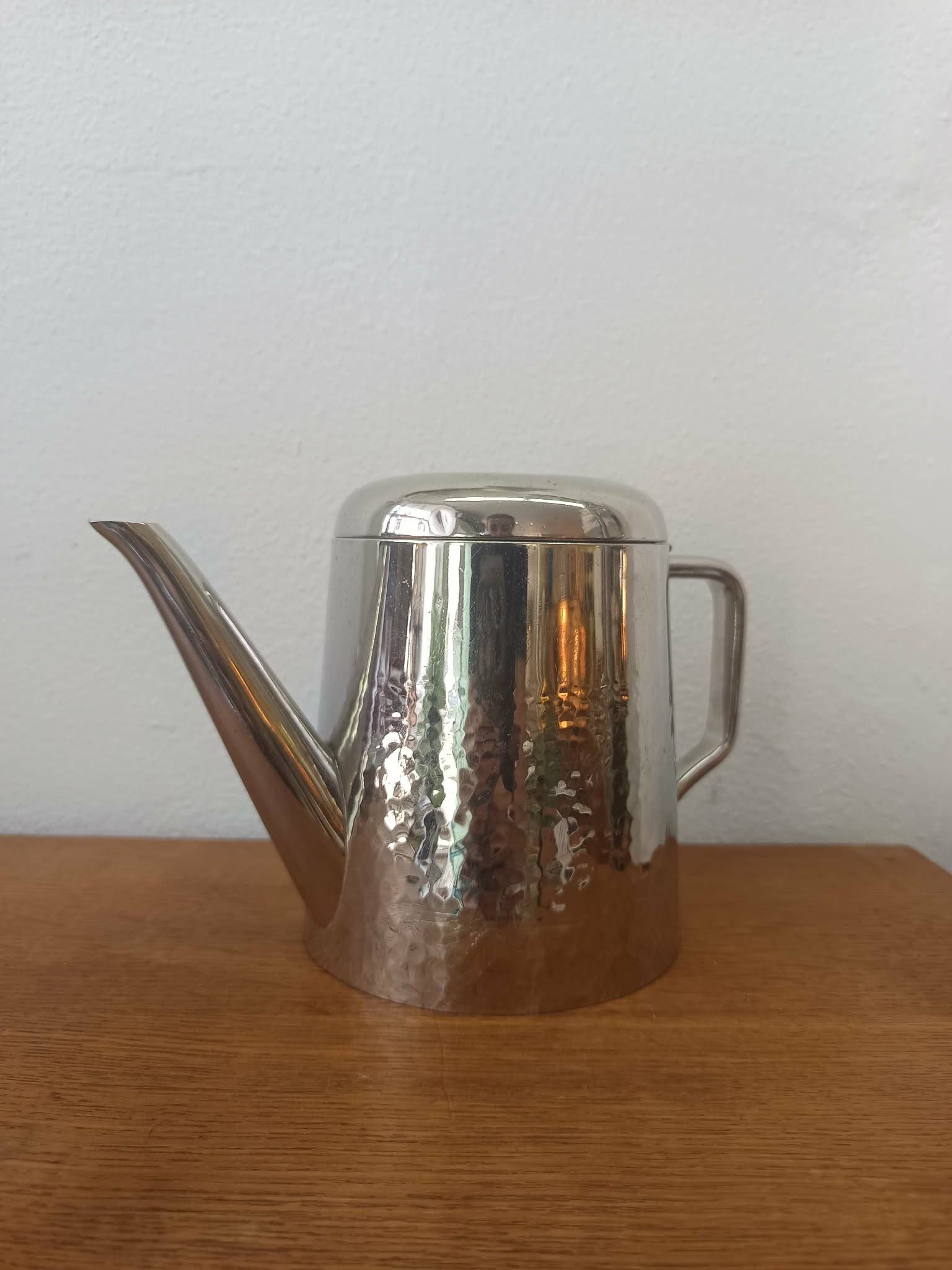 Silver-plated hammered metal teapot Art Deco