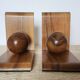 Pair of solid wood bookends with turned spheres – Minimalist design