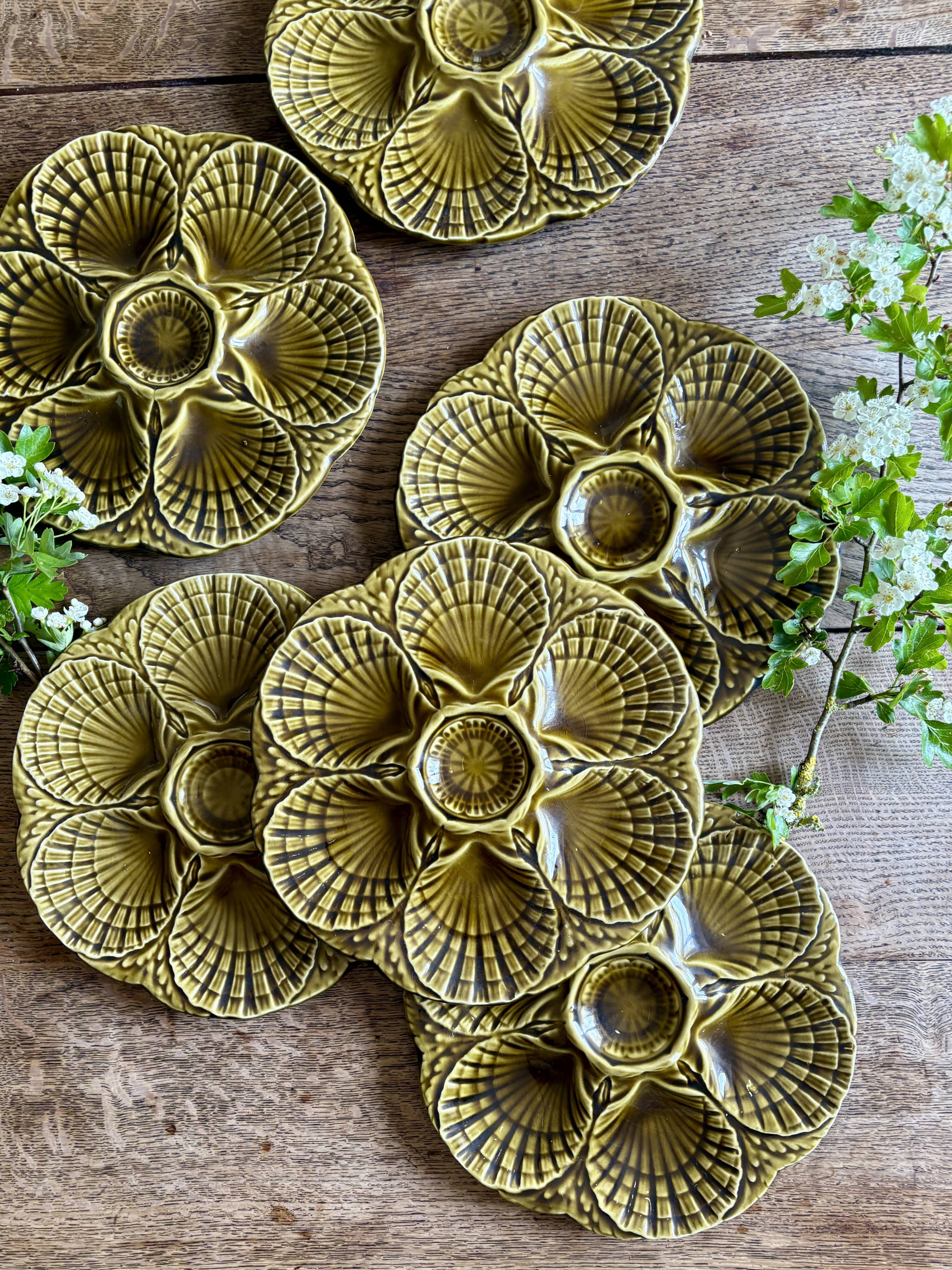 Set of 6 vintage ceramic oyster plates - Sarreguemines -