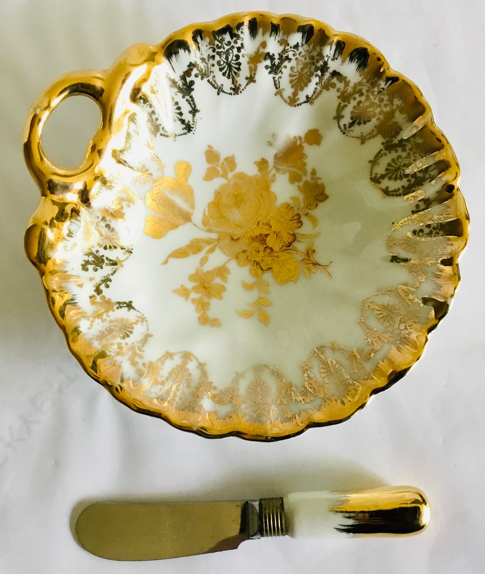 Antique butter dish and its plates in Limoges porcelain