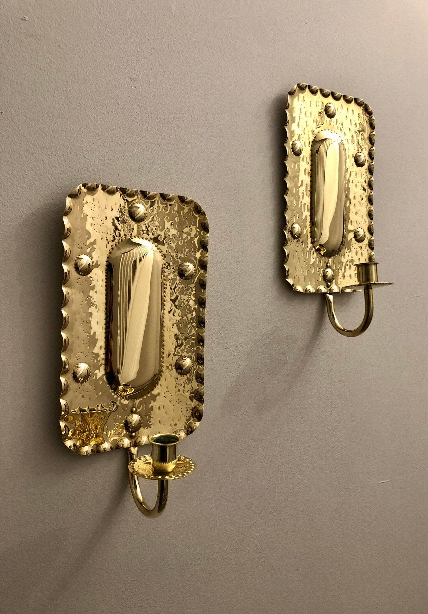 Pair of Mid-Century Swedish Brass Sconces