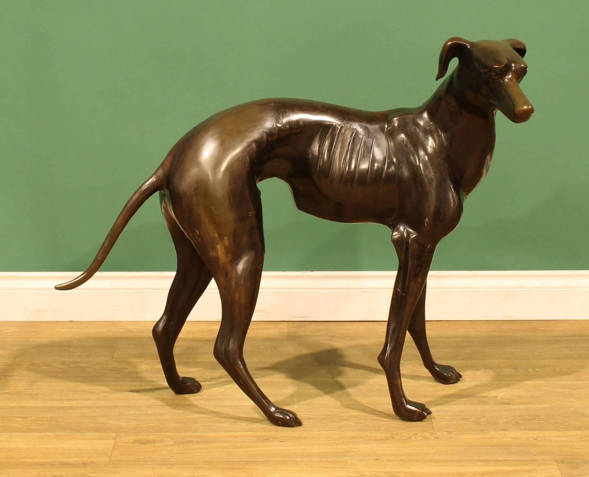 Monumental Bronze Statue of an Italian Greyhound / Whippet – Large Antique Sculpture Representing a Dog