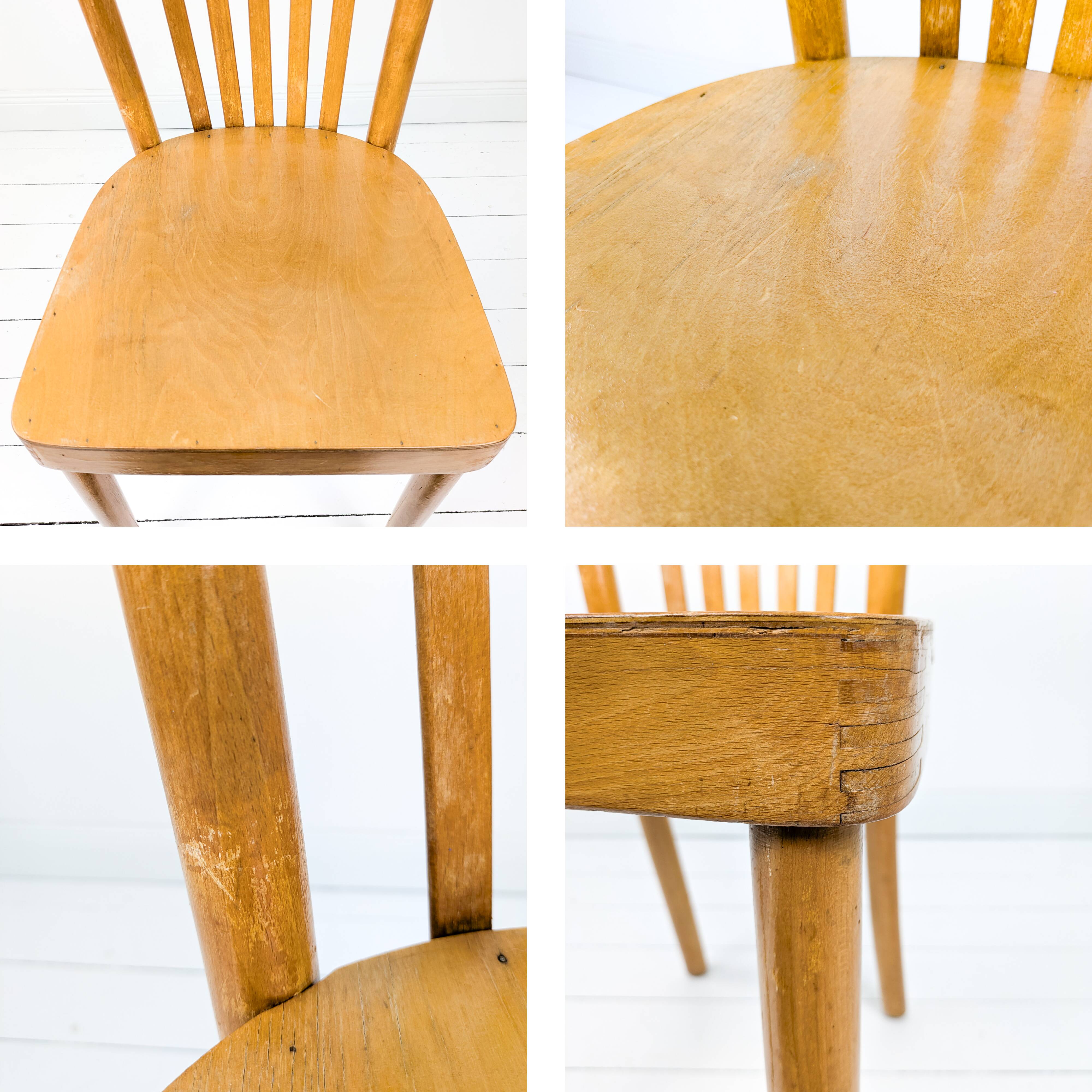 Chaise bistrot vintage Mid-Century en bois à barreaux style scandinave