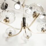 See Delmas chandelier, 5 branches, black and gold, transparent glass, 1960