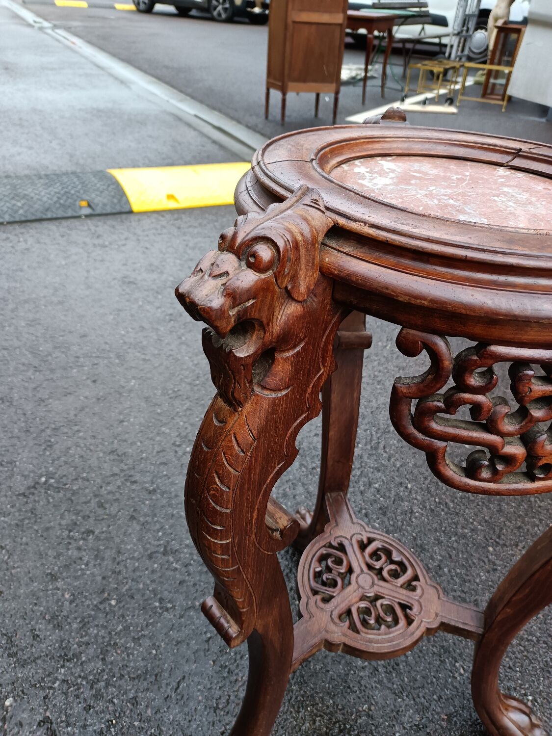 Sellette ancienne table d'appoint plateau marbre