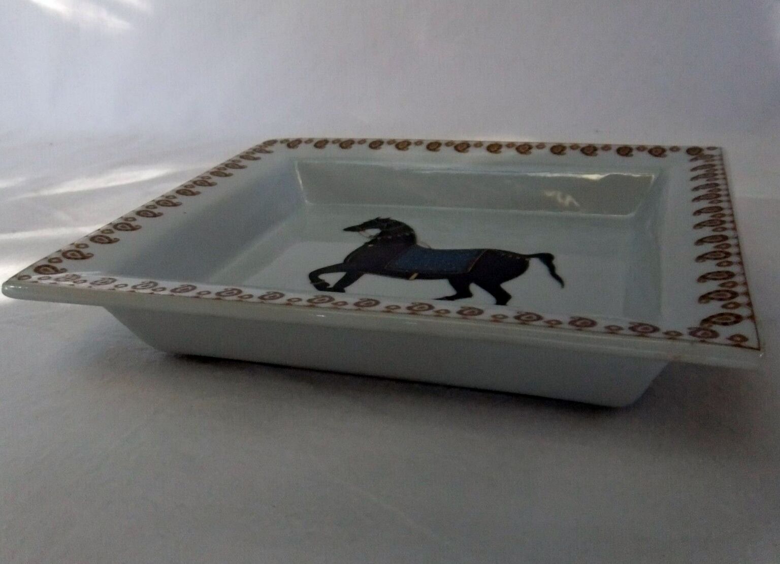 Flat cup empty pocket Jean Dange paris horse porcelain