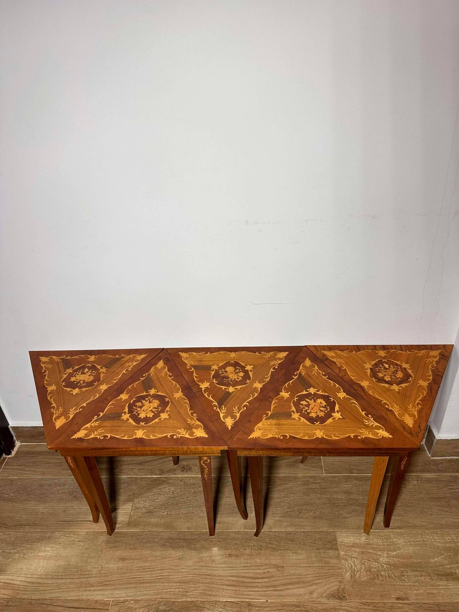 Italian Marquetry Five Piece Triangle Table