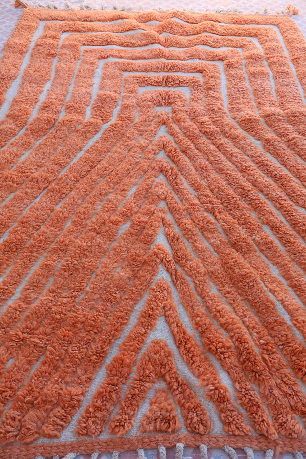 Modern peach orange blessed ouarain Berber rug