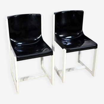 Pair of Lacquered Wooden chairs, signed P.Gautier -1960