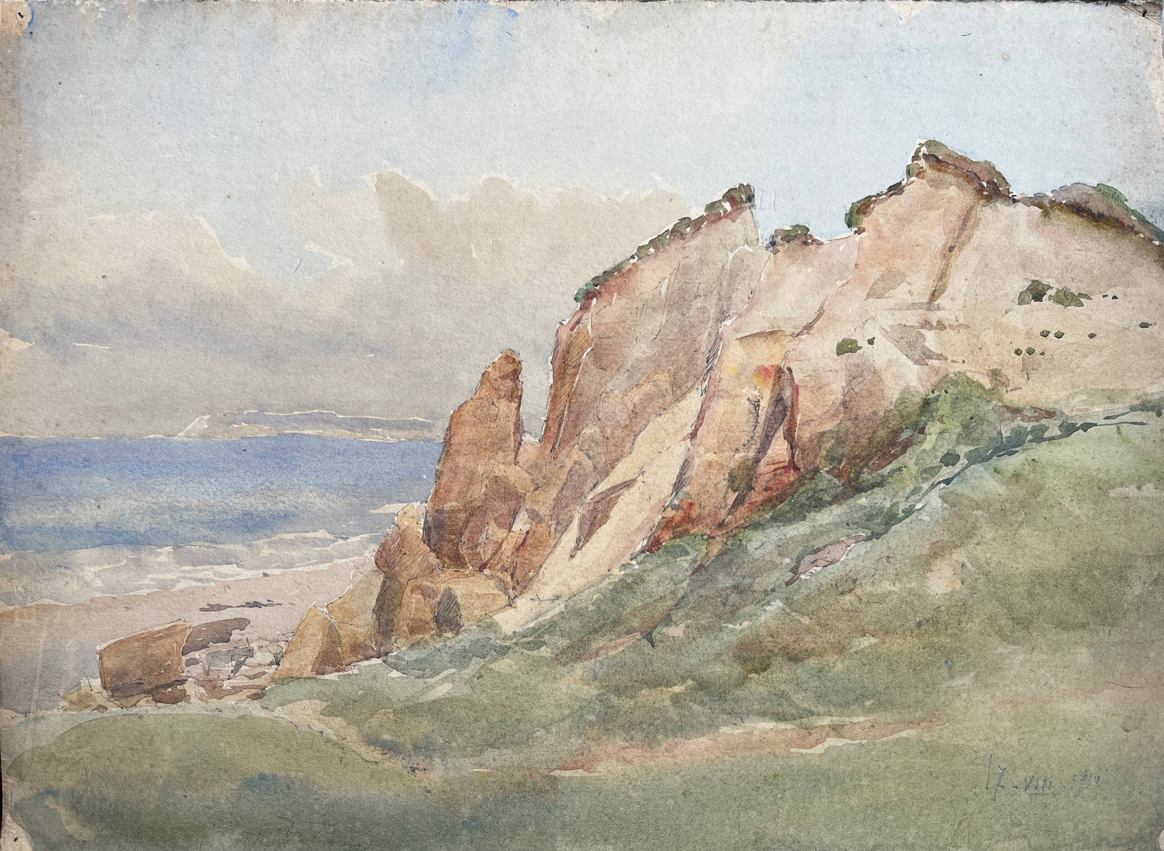 Painting Set of 3 watercolors Normandy Brittany Landscape Marine Ad. Cassagne