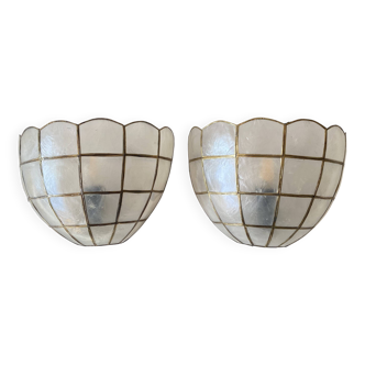 Paire d'appliques en nacre et laiton 1950 luminaire ancien décoration