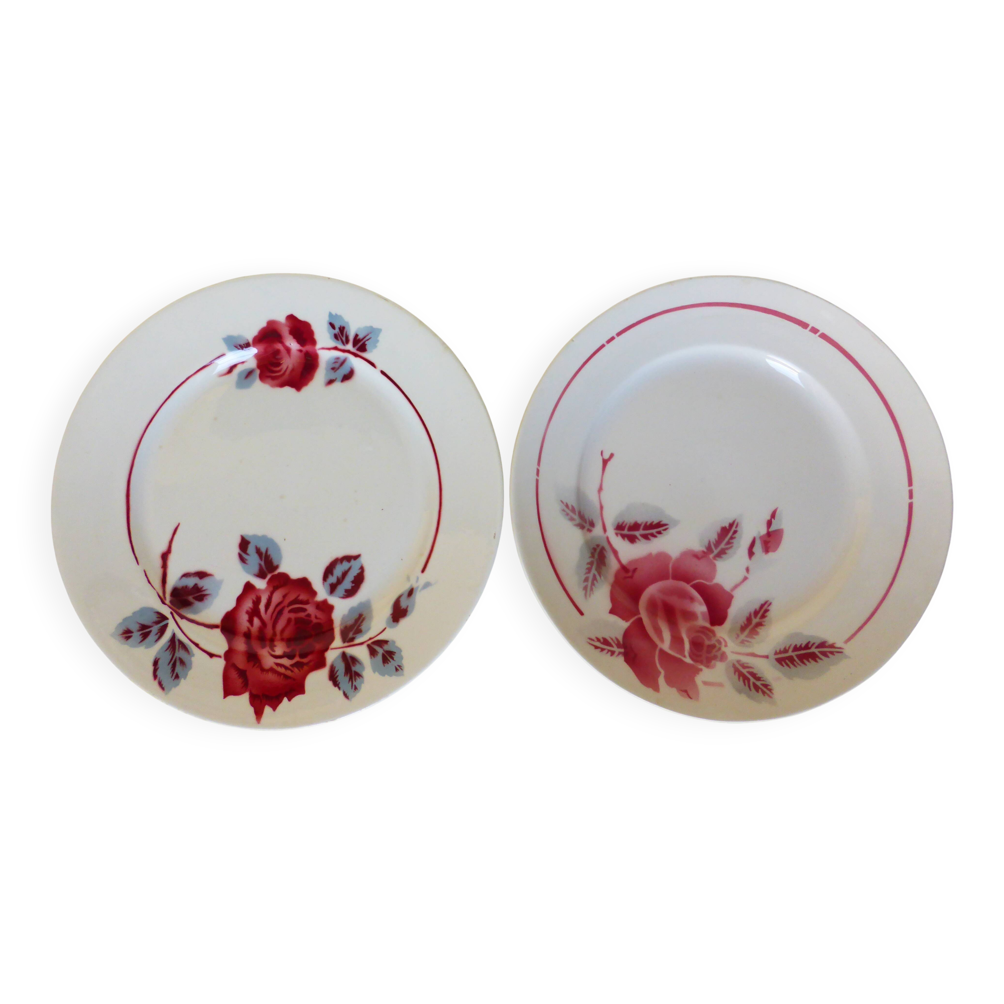 2 vintage mixed dinner plates from Badonviller and Moulin des Loups