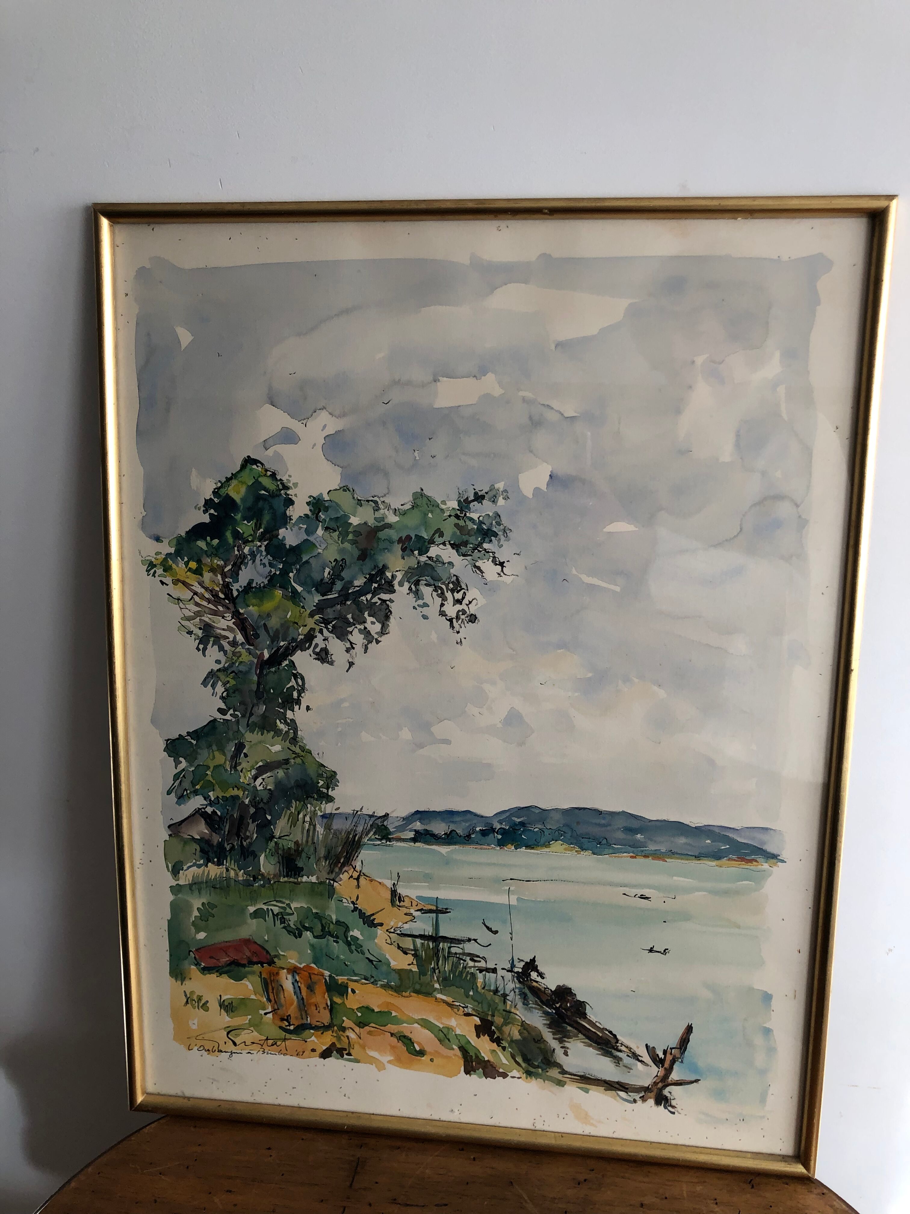 Watercolor by Georges Prestat River in Central African Republic