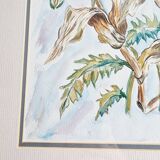 Aquarelle signée D.Desser oiseaux et fleurs