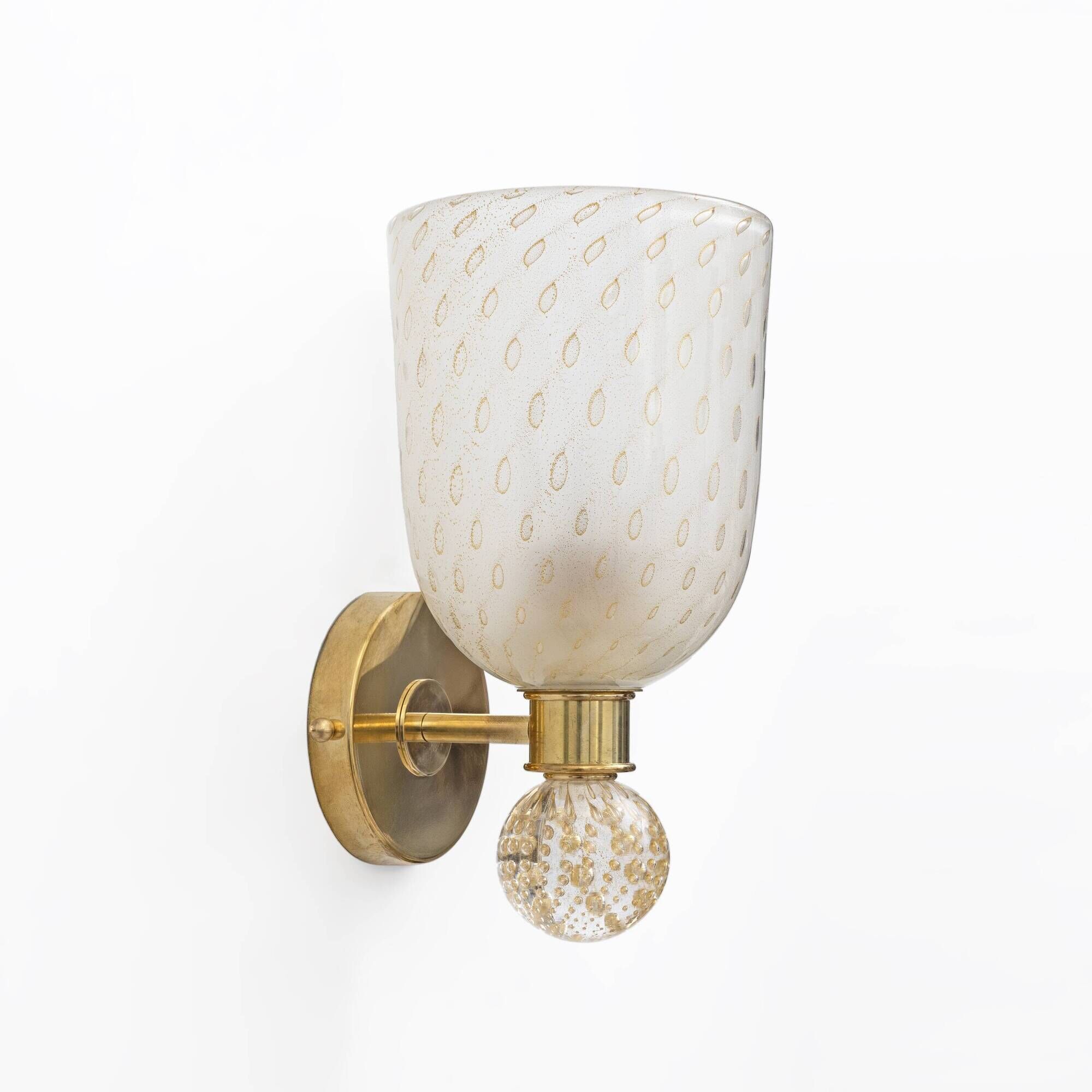 Pair of Murano Pulegoso Glass and Brass Wall Sconces, Italy