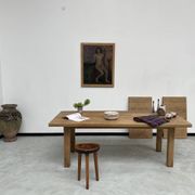 Large farm table from the 60s, in solid oak, with extensions