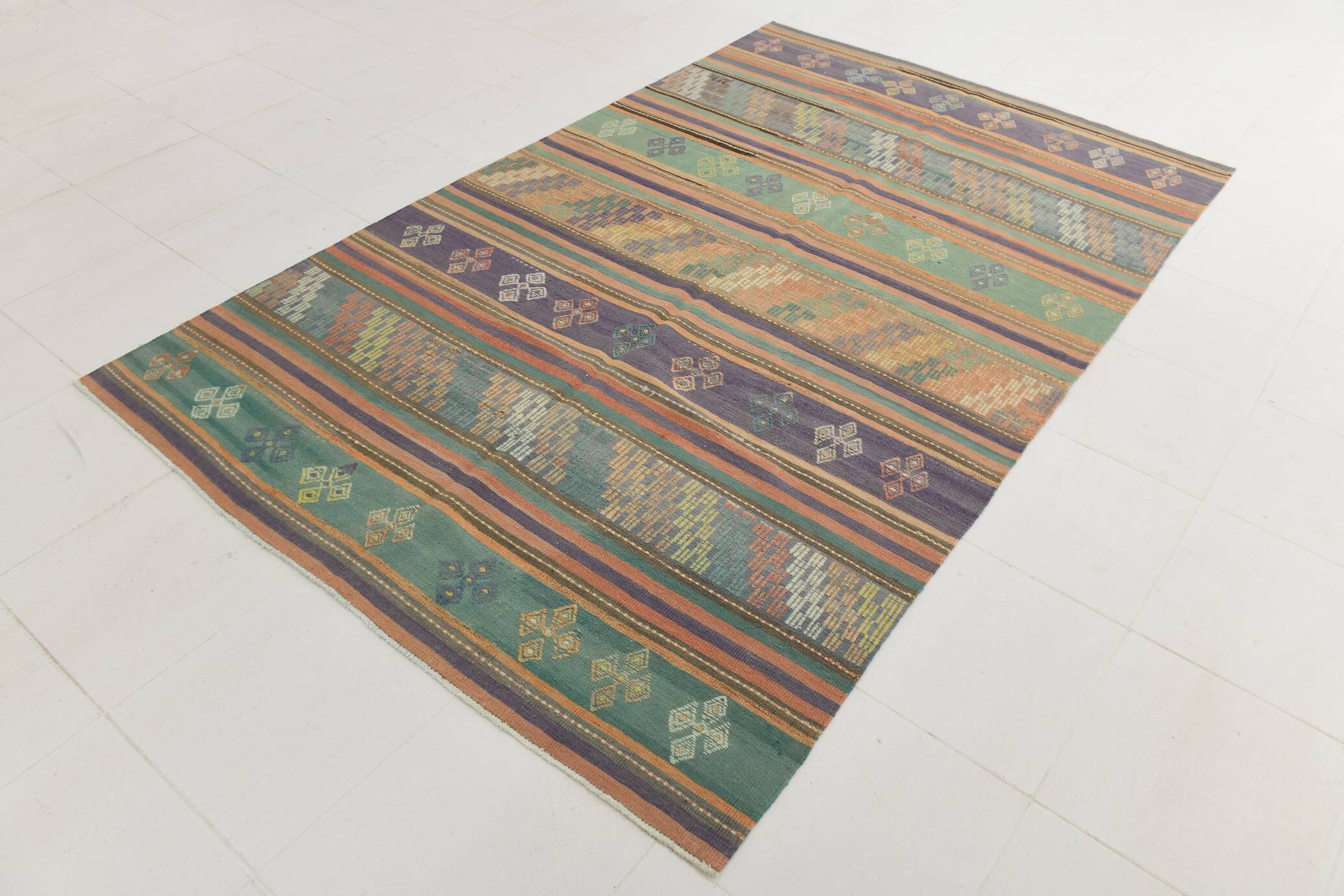 6x9 Kilim Mint Green Vintage Kilim Rug, Living Room Rug, 172x274 Cm