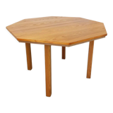 Table octogonale vintage des années 80 en orme avec rallonge