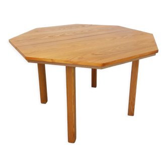 Table octogonale vintage des années 80 en orme avec rallonge