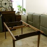Table with two extensions and its 6 chairs scandinavian teak of the 1970s