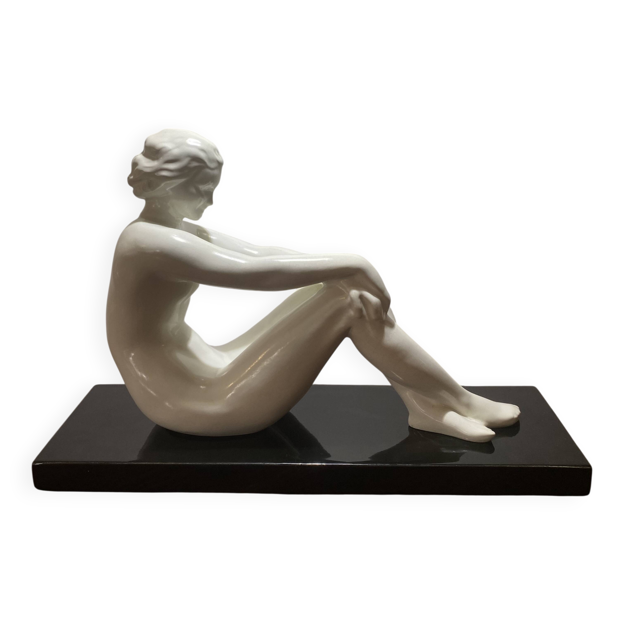 Ancient sculpture ODYV – Faïencerie de Vierzon – Art Deco seated woman