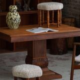 Modern Danish, a hexagonal oak stool, seat reupholstered in lambswool, 1950s.