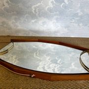 Wall mirror with brass detail and leather mounting, Vetreria Andreini, Ravenna, Italy, 1950s