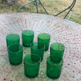 8 glasses of water or wine, straight, in green glass, cups, stamps chantovent vin de pays france