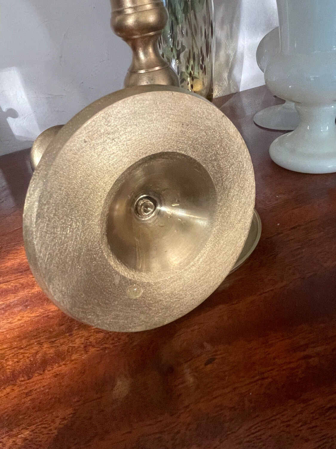 Pair of brushed brass candle holders