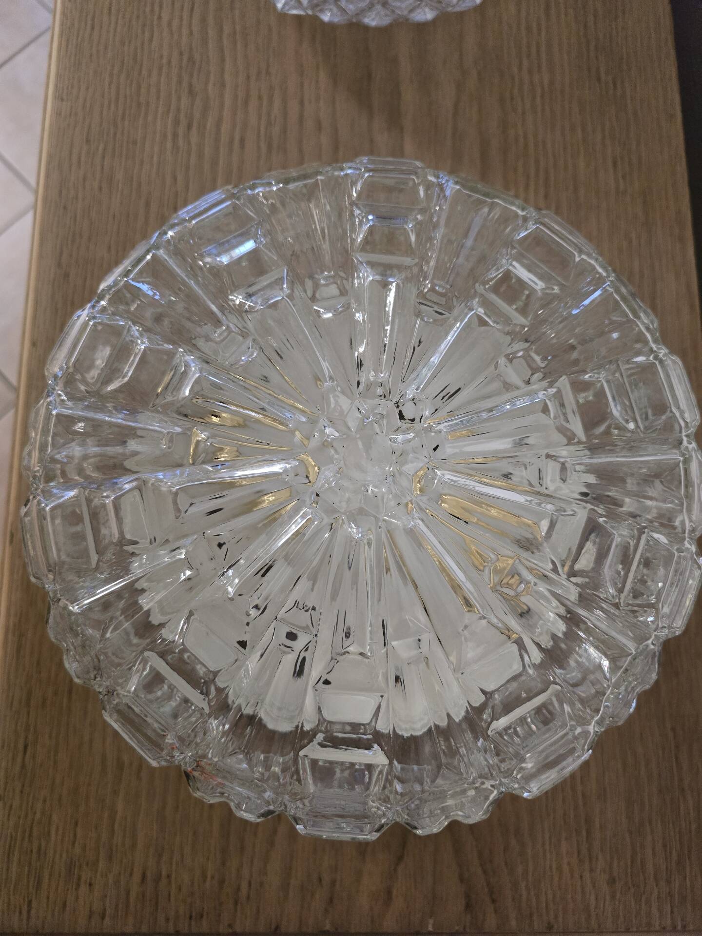 XL vintage round ceiling light in moulded glass