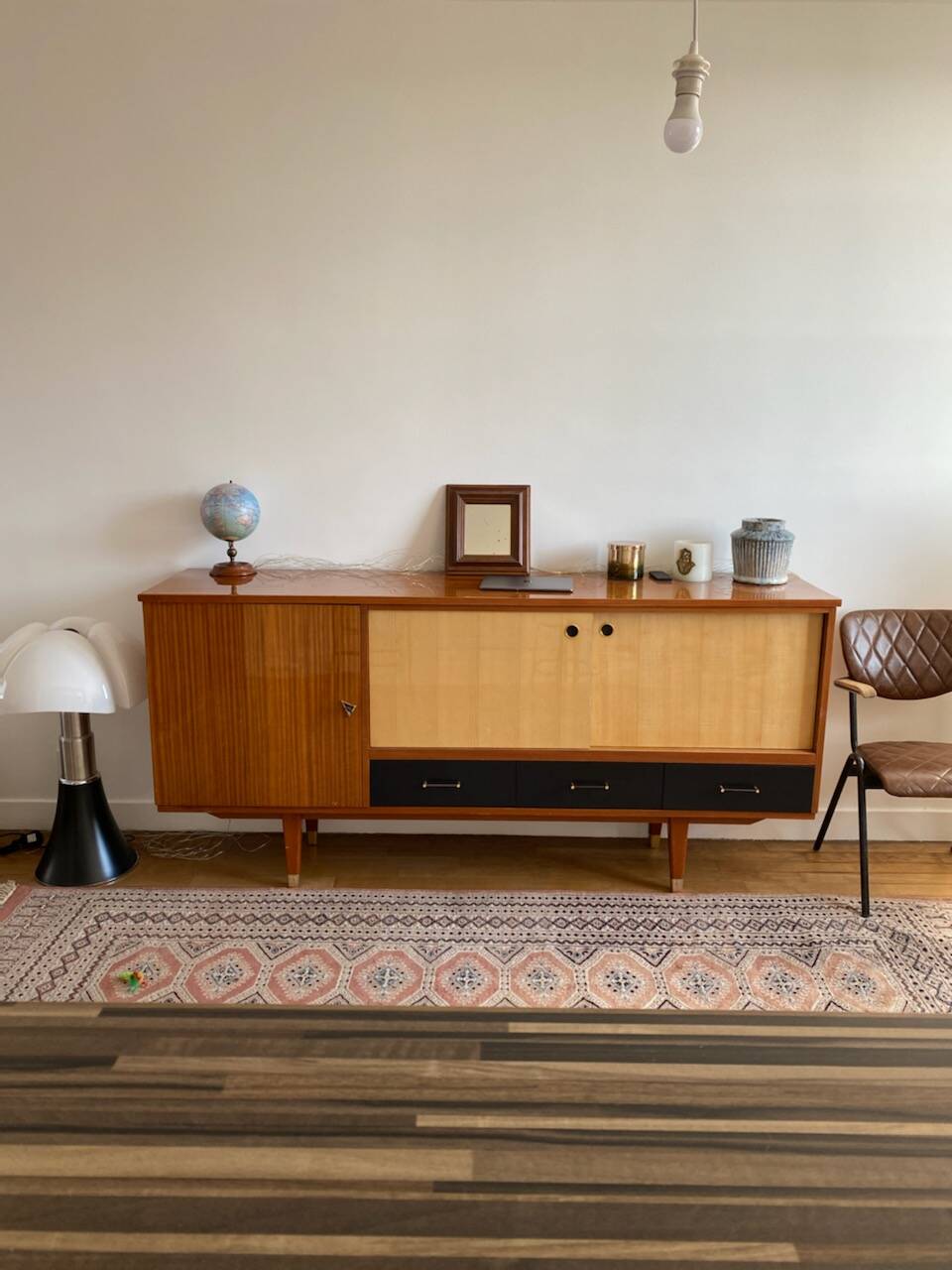 Mado buffet in wood, marble and copper, restored